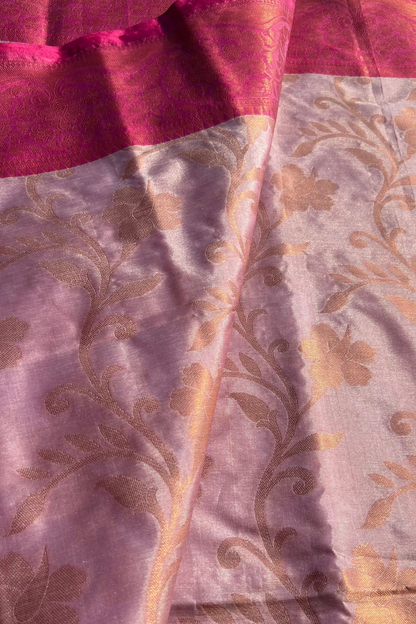 Lilac Magenta Contrast Katan Silk Banarasi Saree