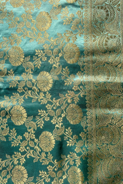 Powder Blue Floral Jaal Mashru Satin Silk Saree