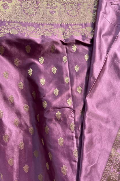 Lilac Zari Booti Mashru Satin Silk Saree