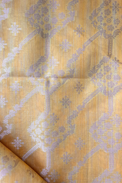 Yellow Cotton Tussar Silk Summer Saree