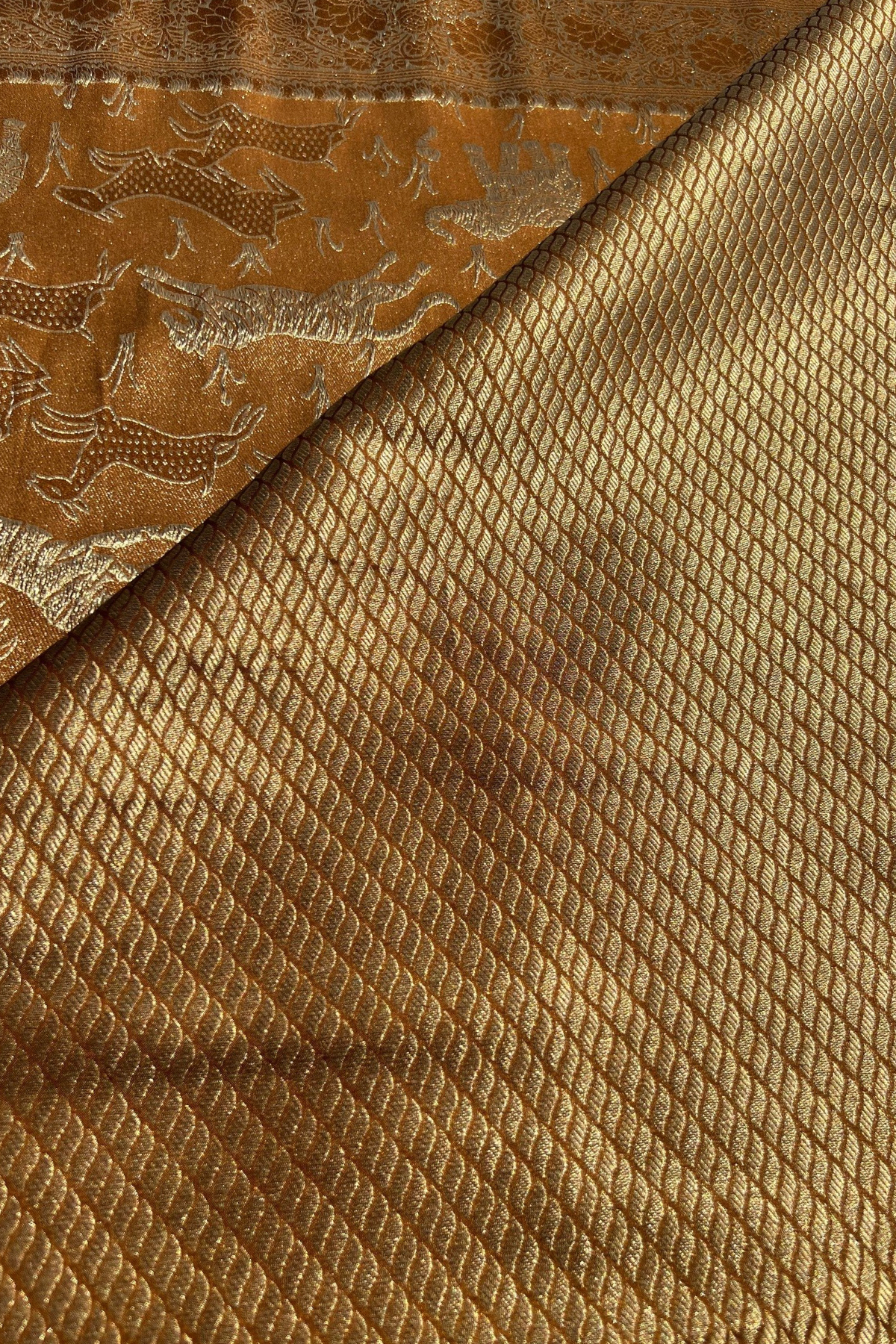 Mustard Shikaargah Metallic Banarasi Katan Silk Saree