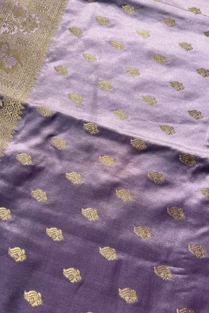 Lavender Zari Booti Mashru Satin Silk Saree