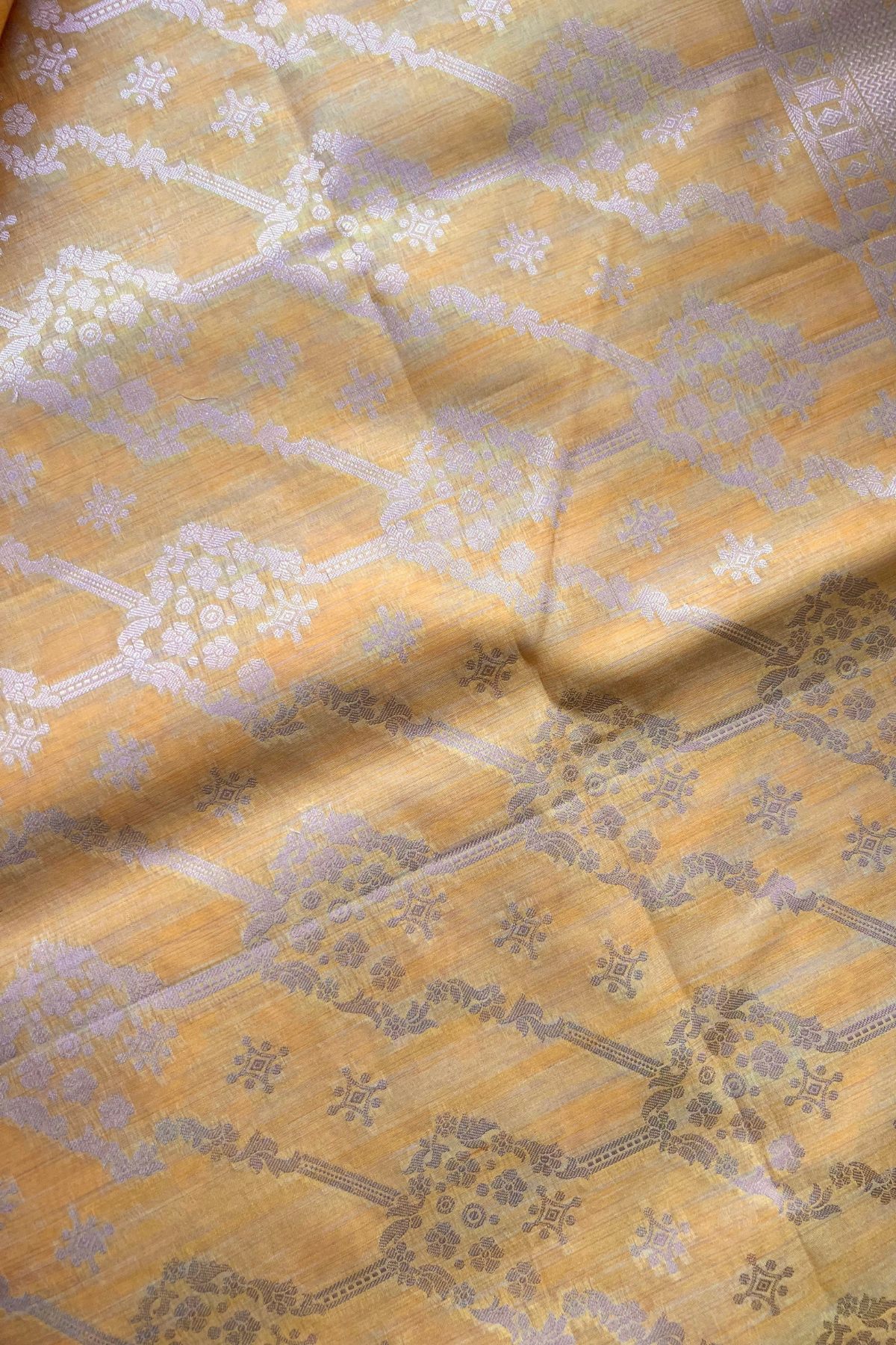 Yellow Cotton Tussar Silk Summer Saree