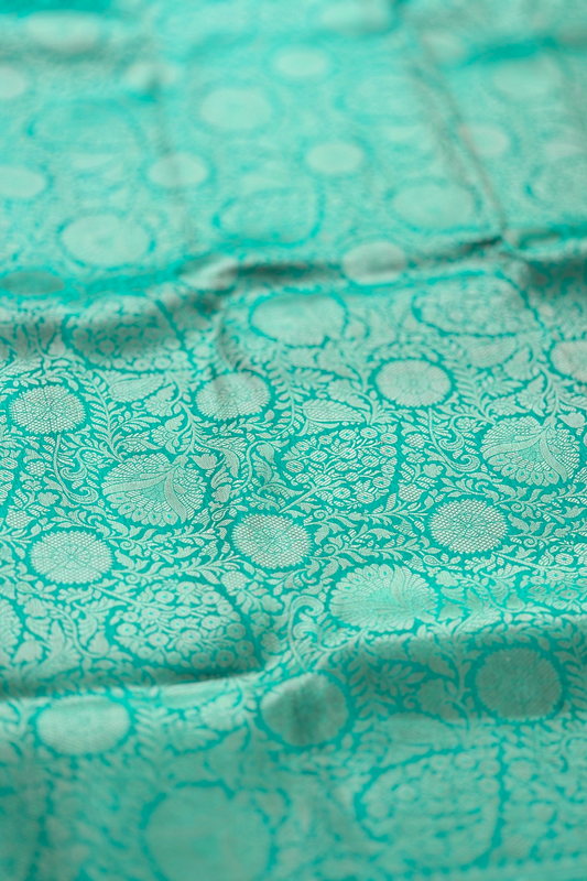 Teal Green Floral Banarasi Katan Silk Saree