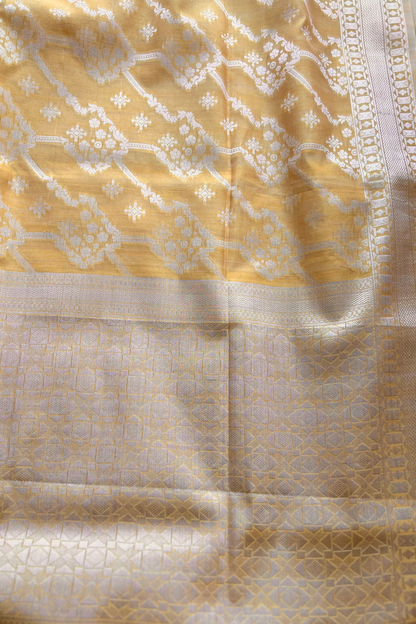 Yellow Cotton Tussar Silk Summer Saree