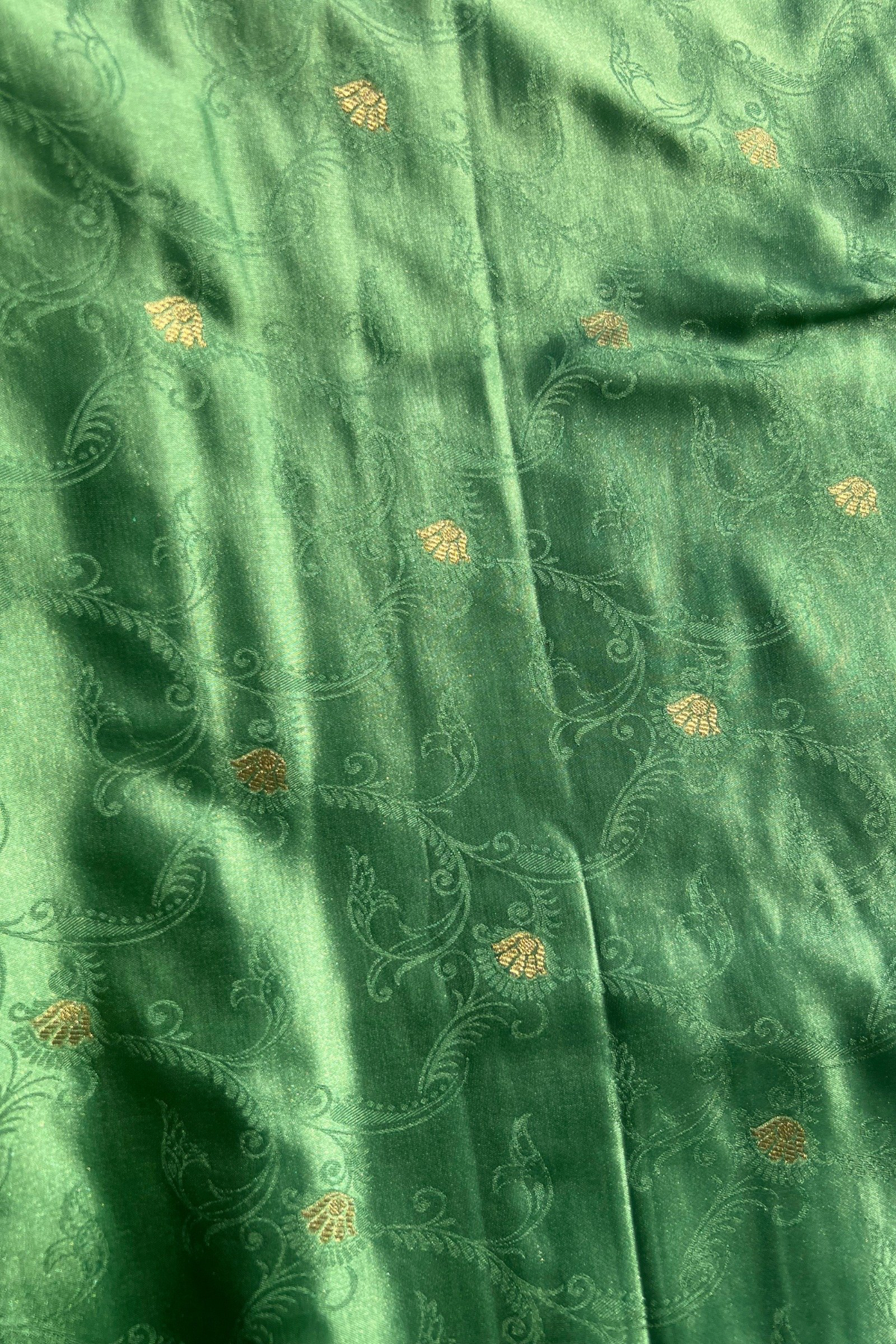 Green Gold Zari Jaal Mashru Satin Banarasi Silk Saree