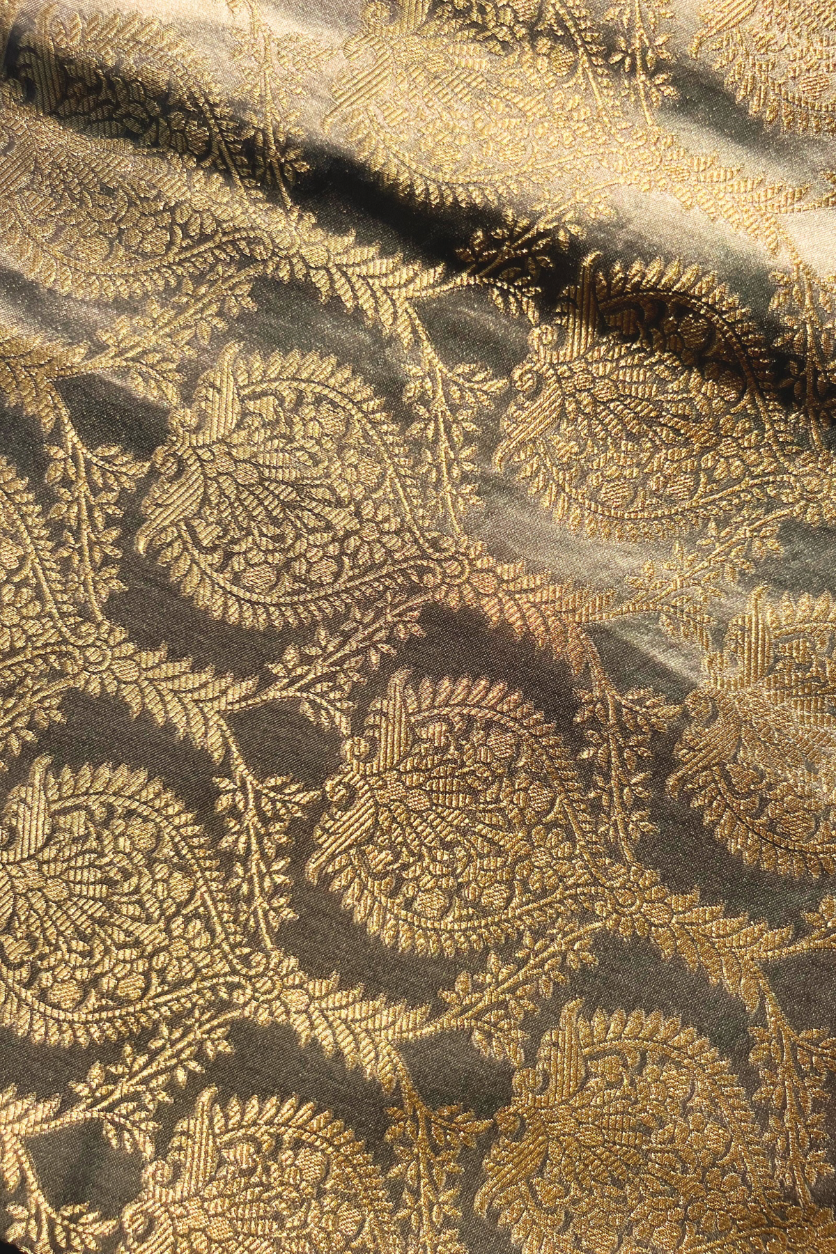 NOOR - Grey Gold Jaal Mashru Satin Banarasi Silk Saree