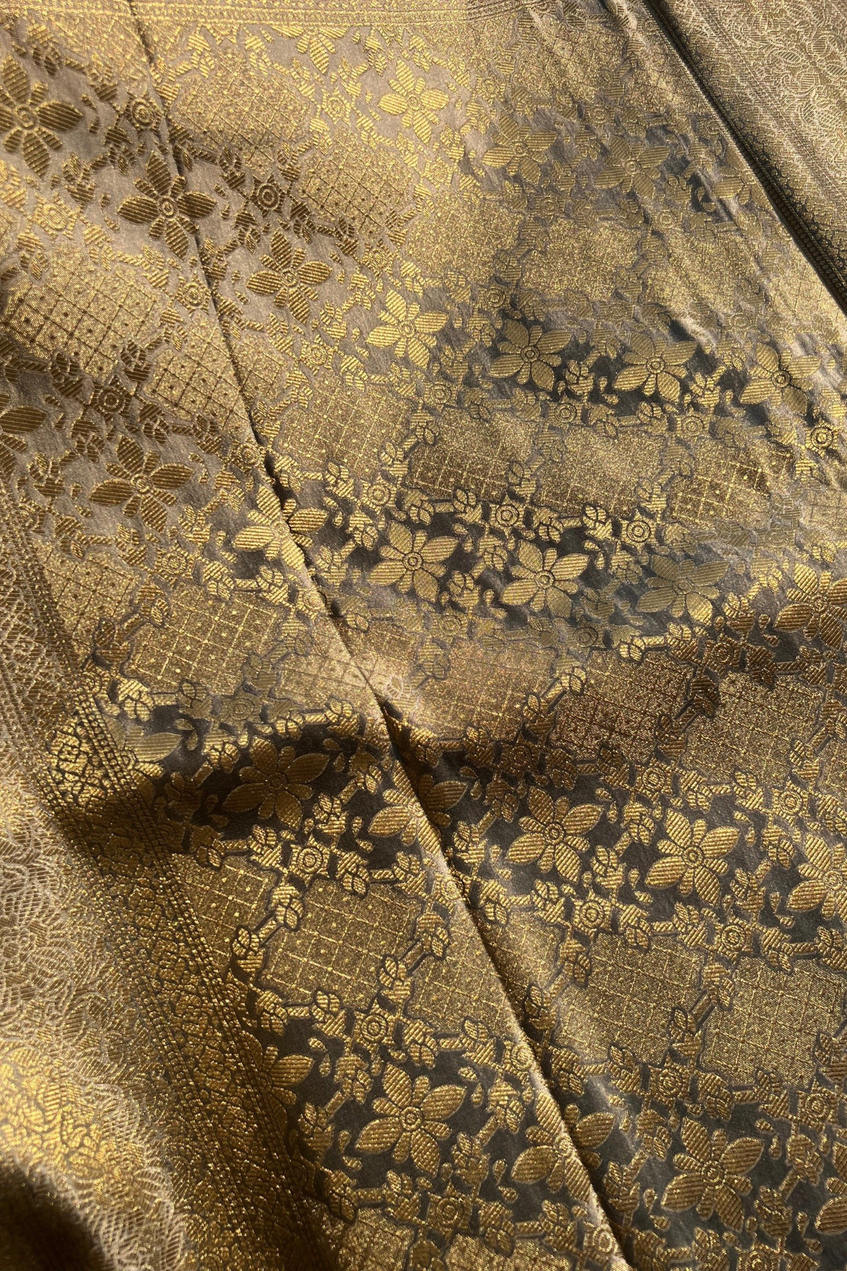 NOOR - Grey Gold Jaal Mashru Satin Banarasi Silk Saree