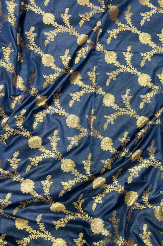 Blue Jaal Katan Silk Saree