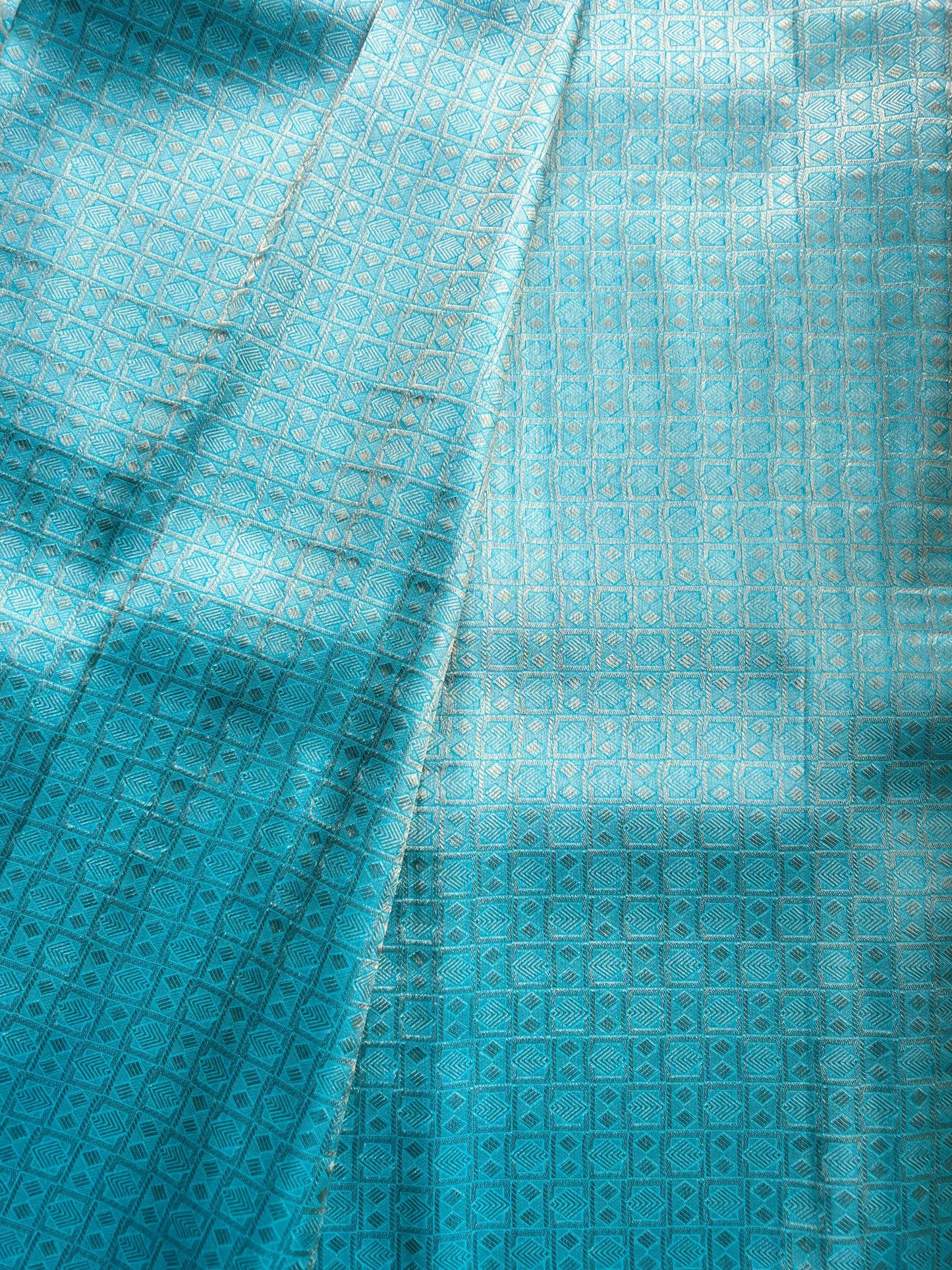 Teal Blue Bird Motif Katan Silk Saree