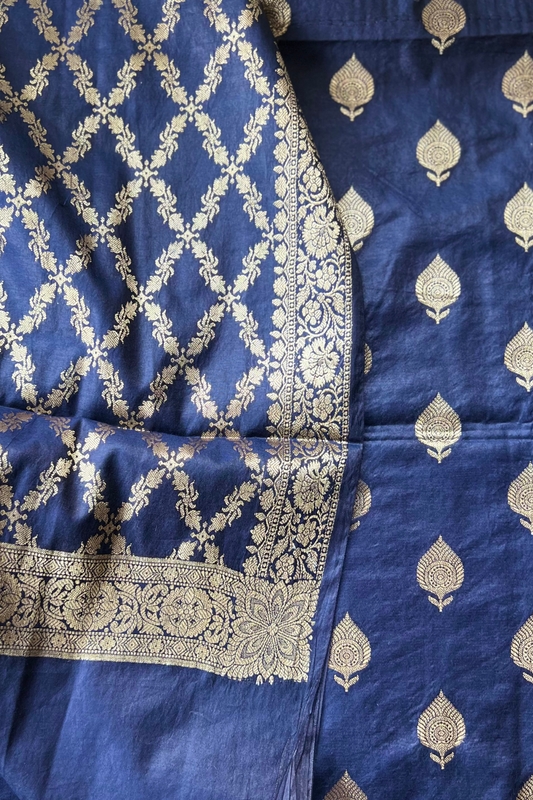 Unstitched Banarasi Handwoven Suit Set - Blue