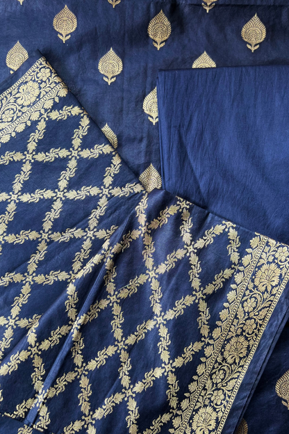 Unstitched Banarasi Handwoven Suit Set - Blue