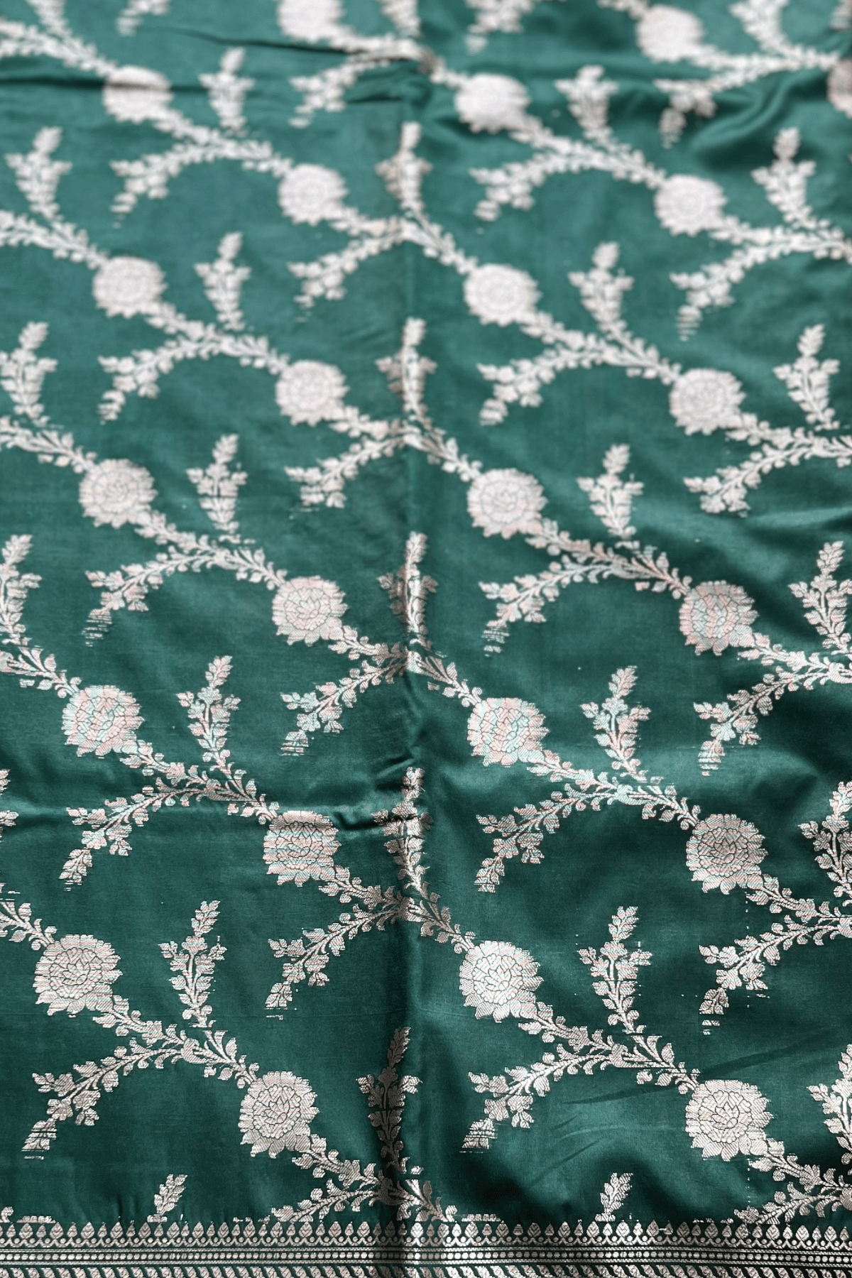 Green Jaal Katan Silk Saree