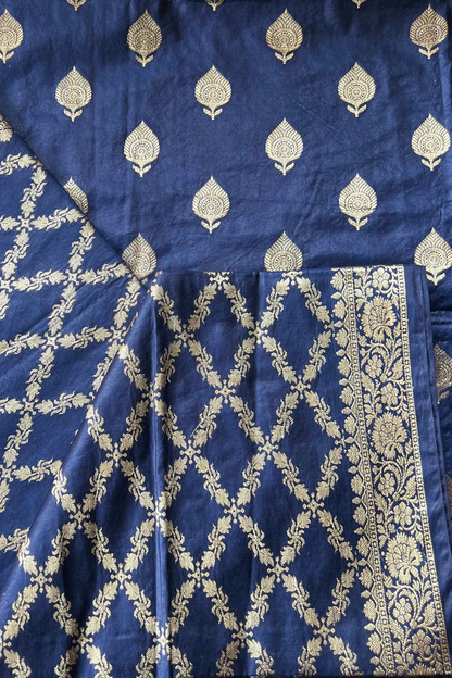 Unstitched Banarasi Handwoven Suit Set - Blue