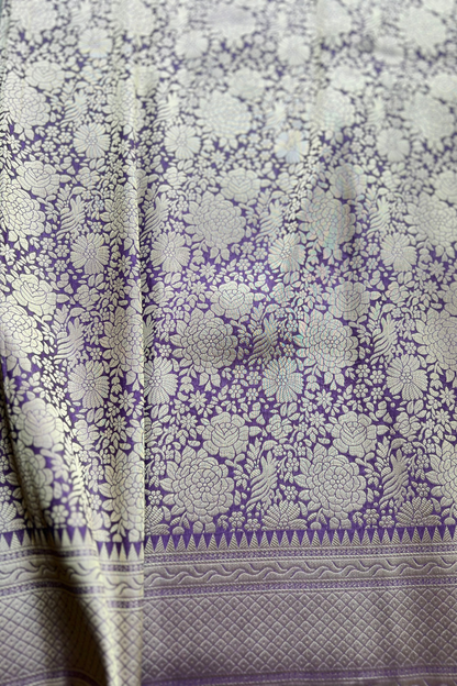 Violet Floral Banarasi Katan Silk Saree