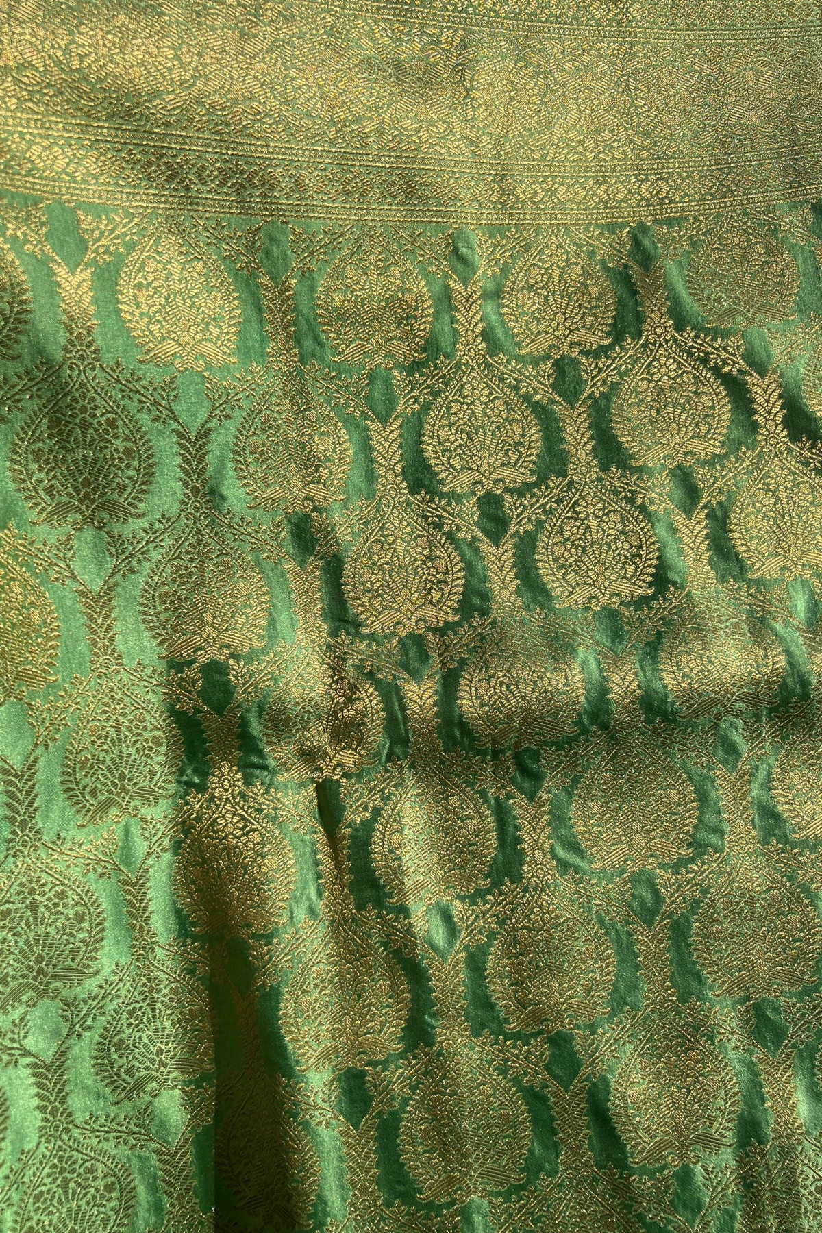 Green Gold Zari Jaal Mashru Satin Banarasi Silk Saree