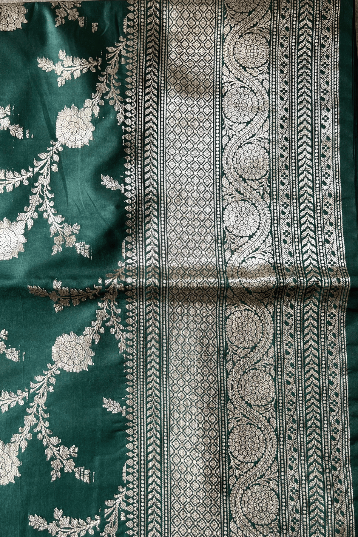 Green Jaal Katan Silk Saree