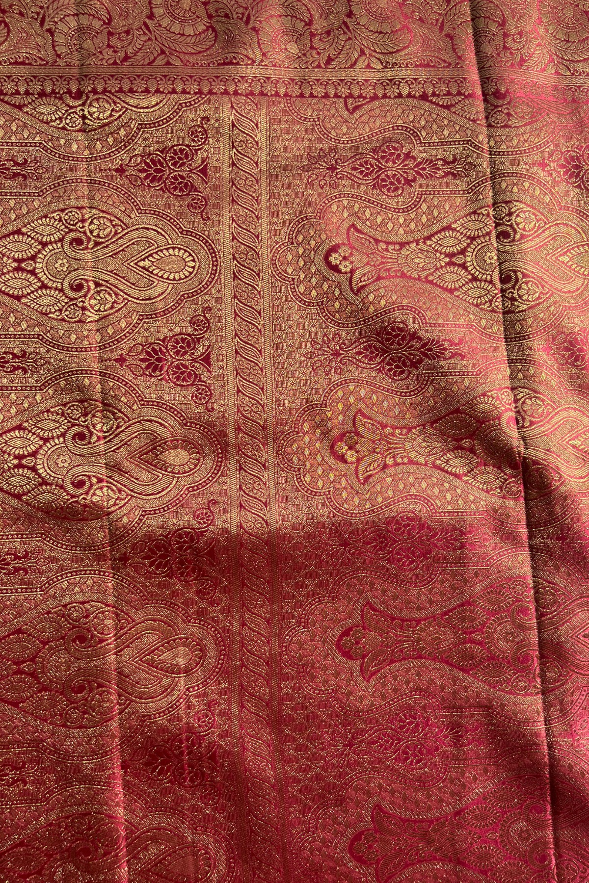 Rose Red Floral Jaal Mashru Satin Silk Saree