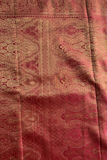 Rose Red Floral Jaal Mashru Satin Silk Saree