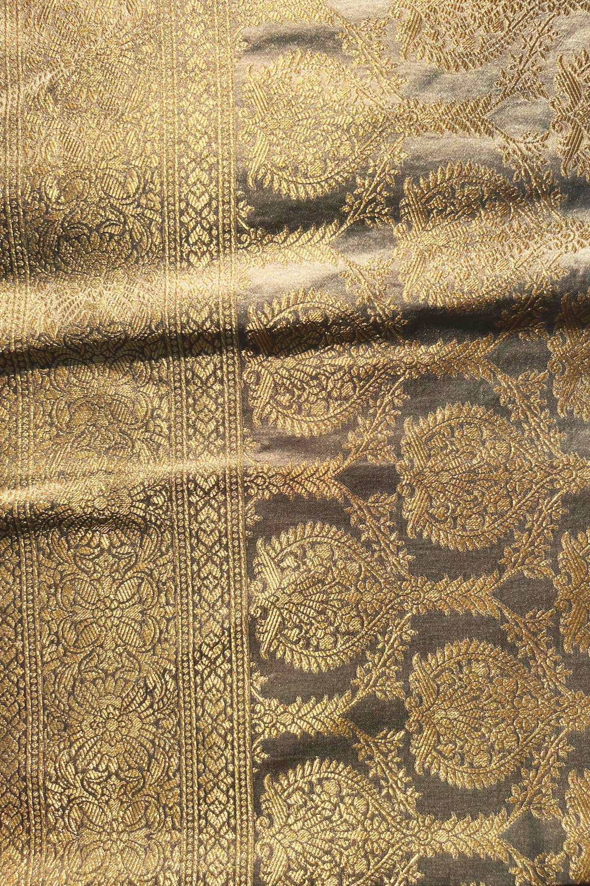 NOOR - Grey Gold Jaal Mashru Satin Banarasi Silk Saree