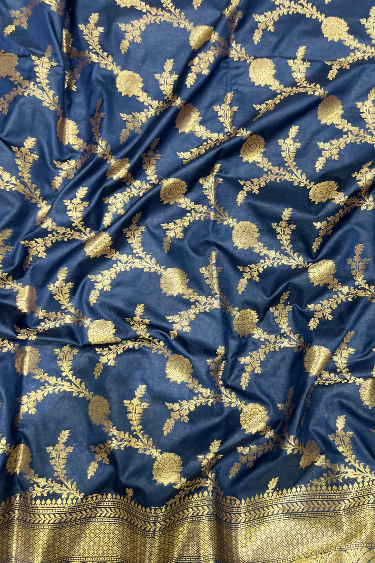 Blue Jaal Katan Silk Saree