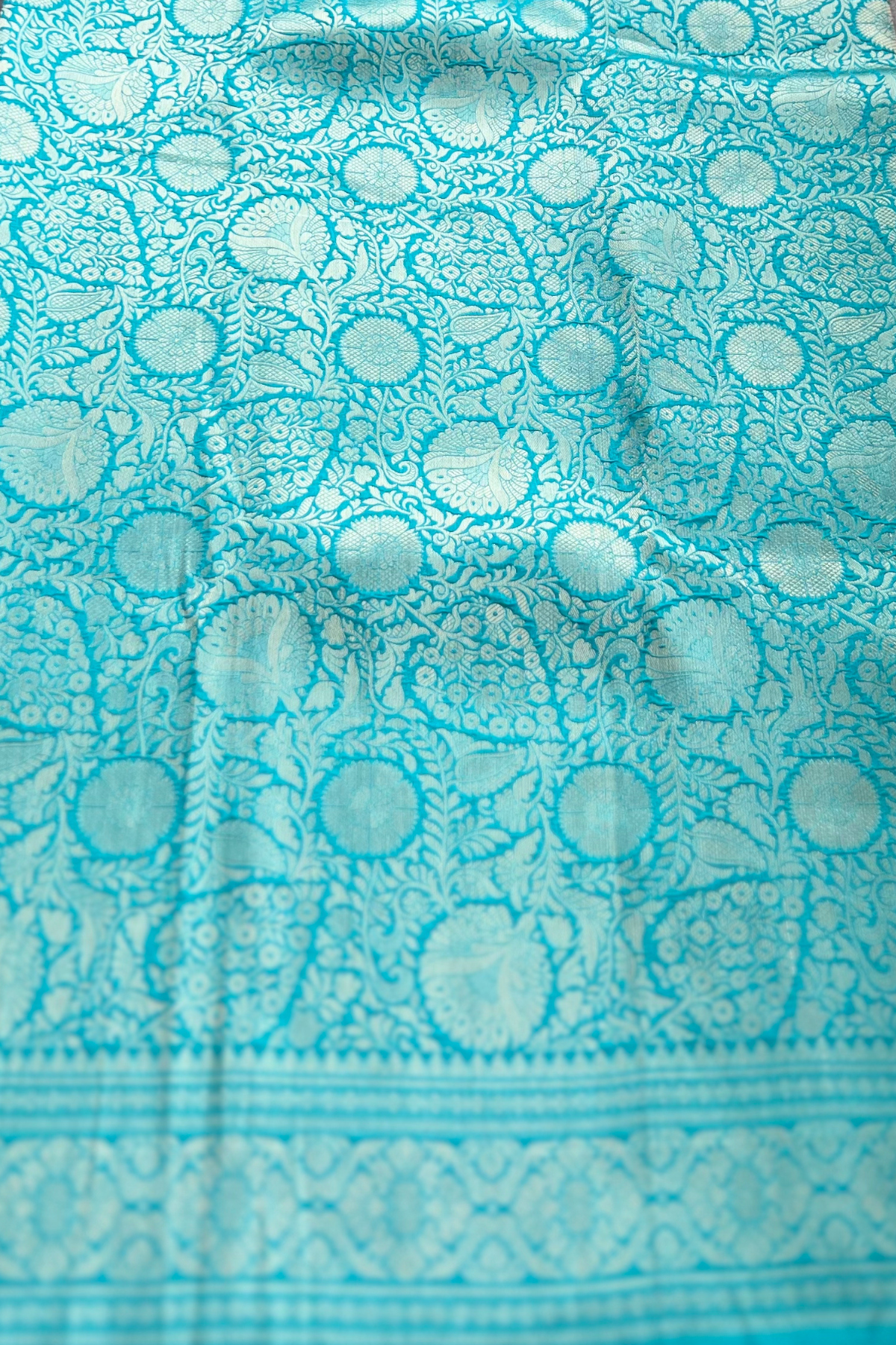 Client Diaries: Teal Blue Floral Banarasi Katan Silk Saree