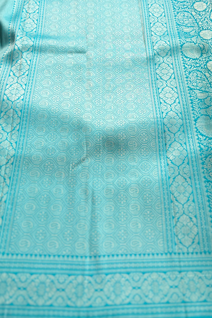 Client Diaries: Teal Blue Floral Banarasi Katan Silk Saree