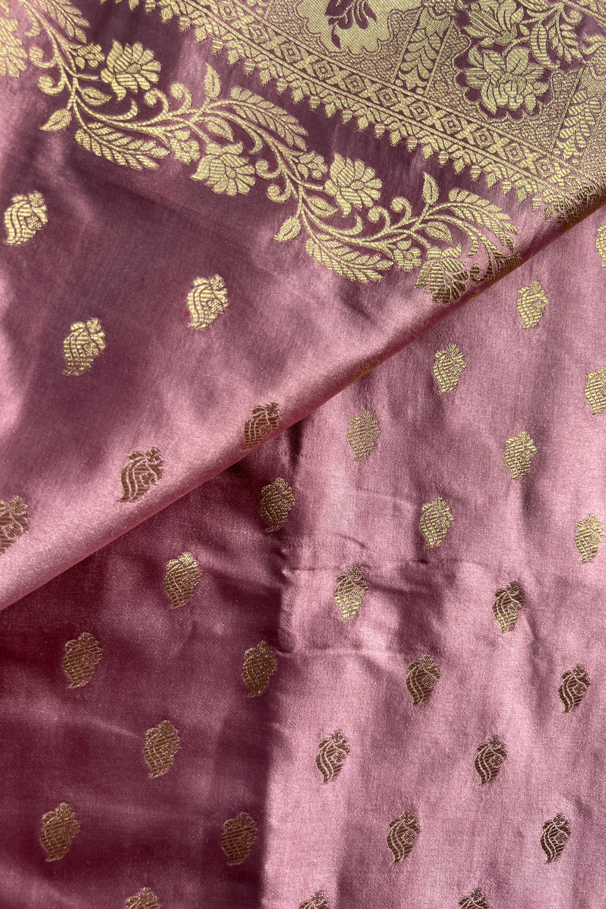 Rose Gold Zari Booti Mashru Satin Silk Saree