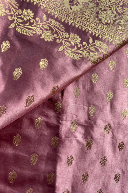 Rose Gold Zari Booti Mashru Satin Silk Saree