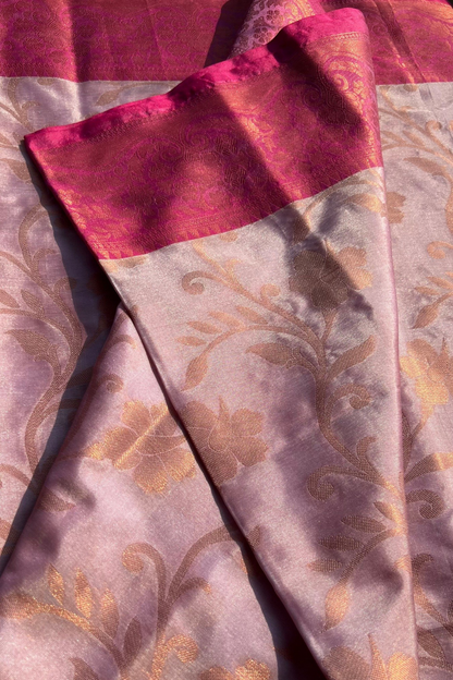 Lilac Magenta Contrast Katan Silk Banarasi Saree