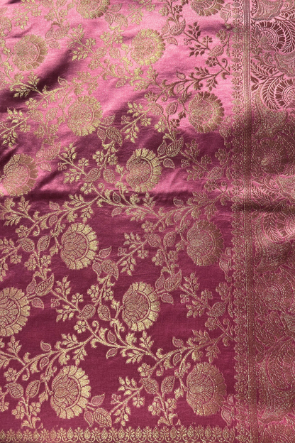 Blush Pink Floral Jaal Mashru Satin Silk Saree