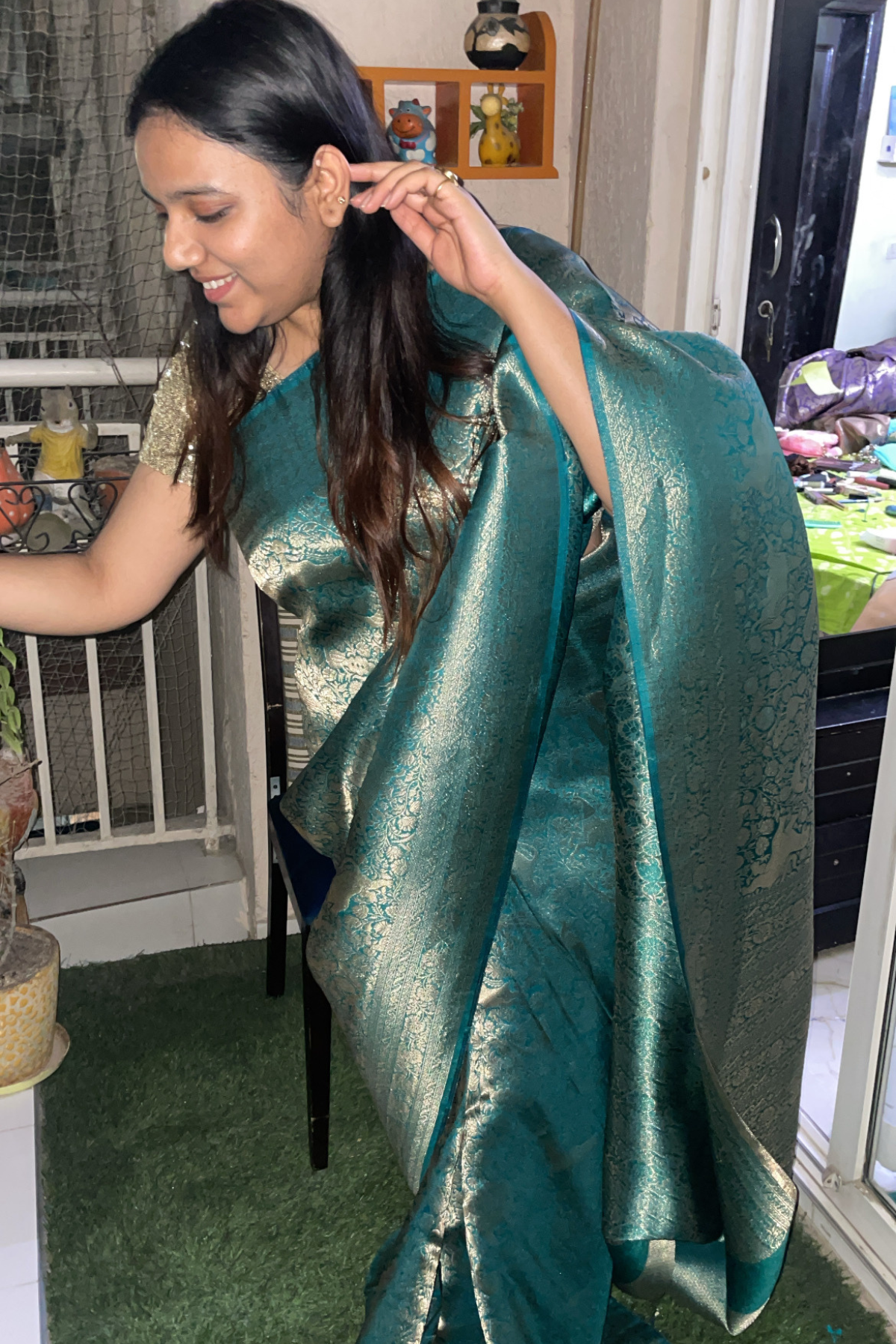 Client Diaries: Bottle Green Shikaargah Katan Silk Banarasi Saree