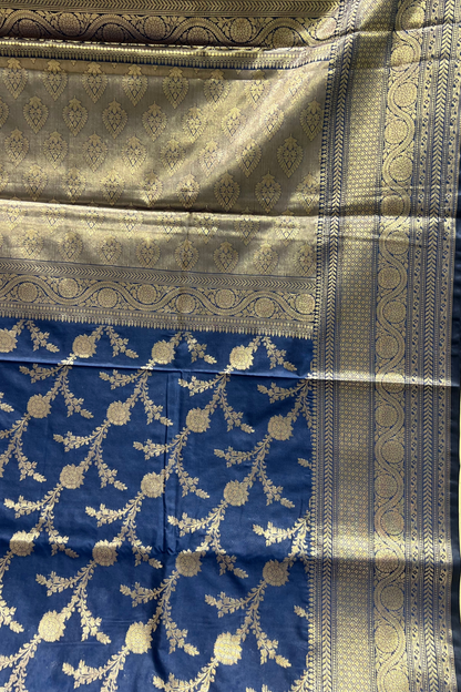 Blue Jaal Katan Silk Saree