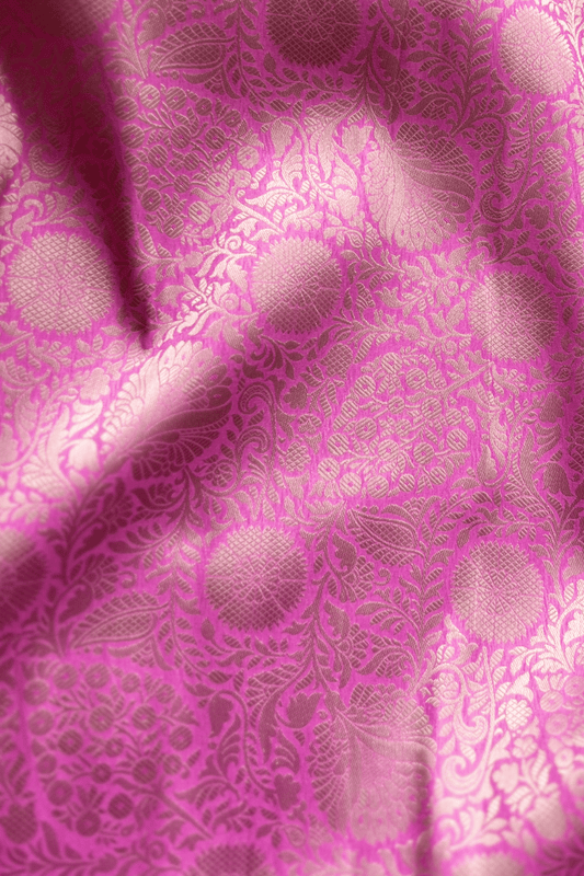 Bright Pink Floral Banarasi Katan Silk Saree