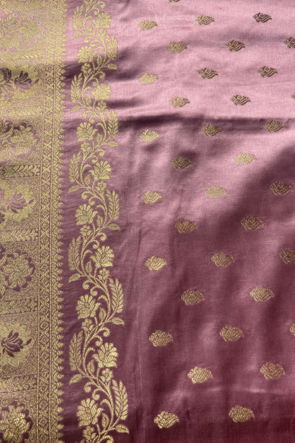 Rose Gold Zari Booti Mashru Satin Silk Saree