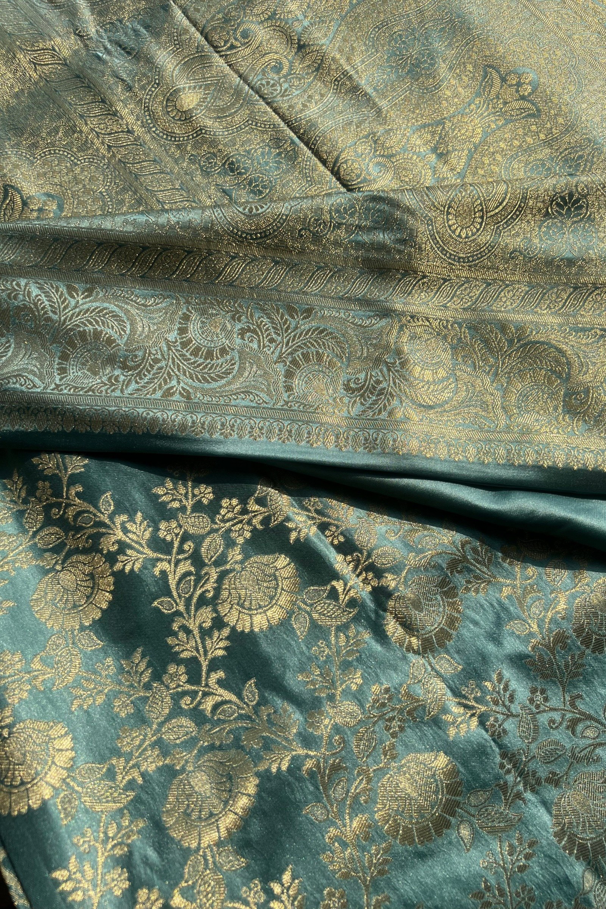 Powder Blue Floral Jaal Mashru Satin Silk Saree