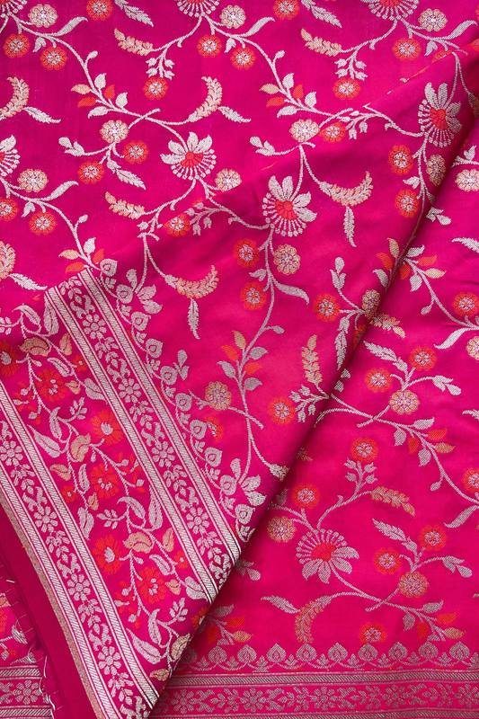 Rani Pink Jamdani Banarasi Katan Silk Saree