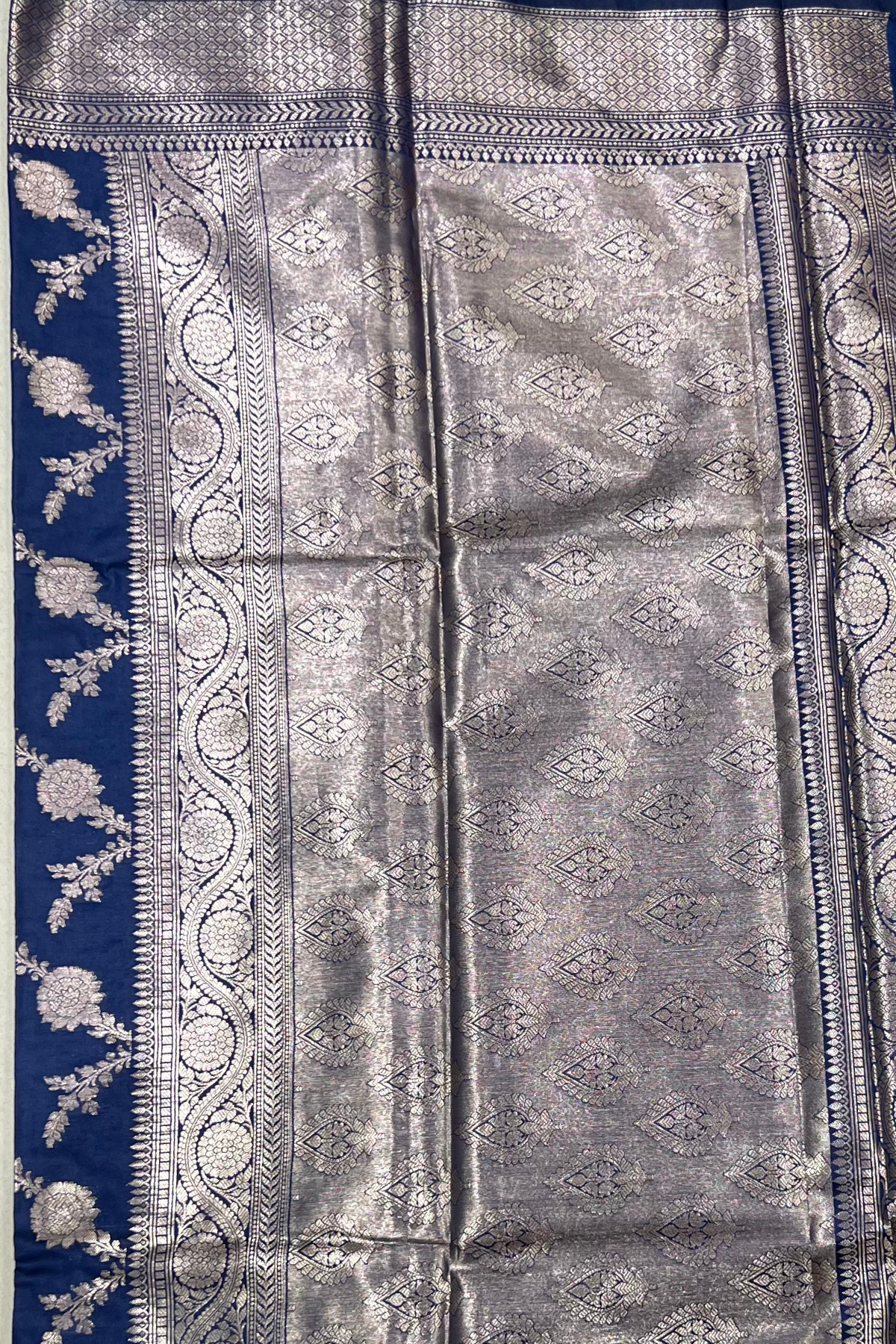 Blue Jaal Katan Silk Saree