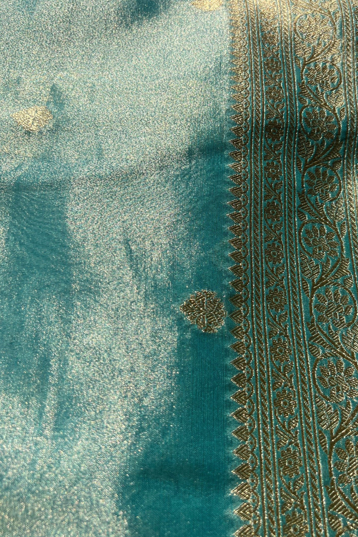 Turquoise Blue Tissue Silk Banarasi Saree With Gold Zari