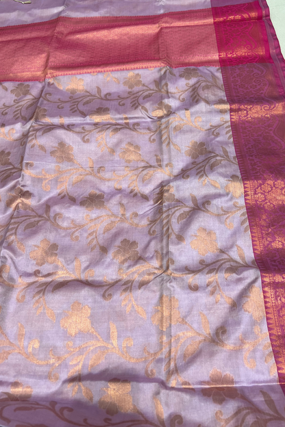 Lilac Magenta Contrast Katan Silk Banarasi Saree