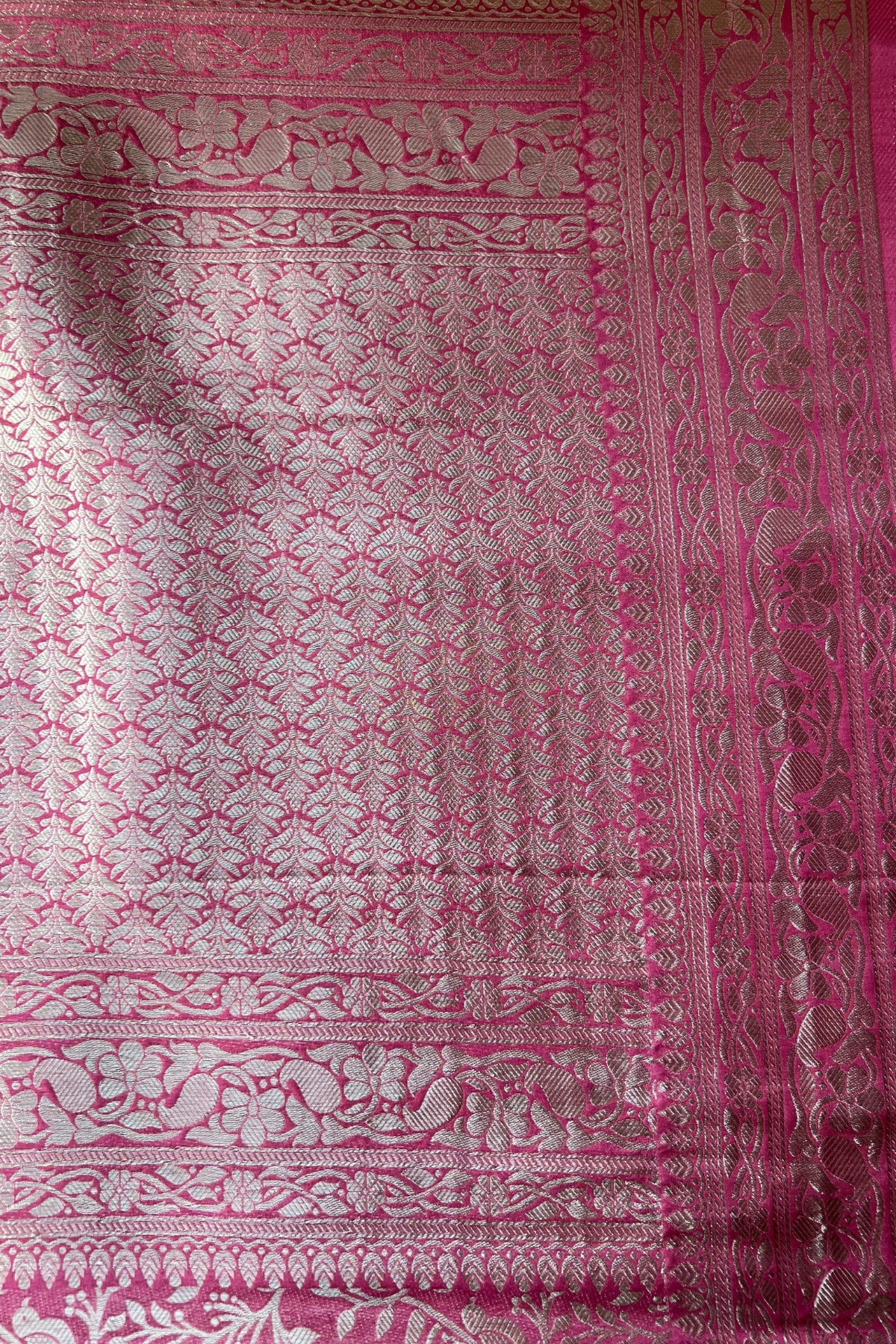 Rose Red Bird Motif Banarasi Katan Silk Saree