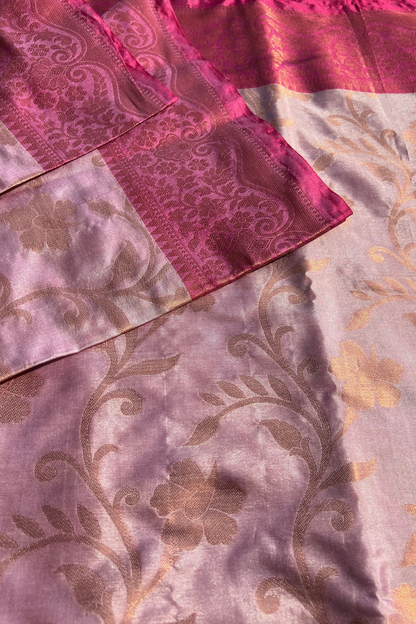 Lilac Magenta Contrast Katan Silk Banarasi Saree