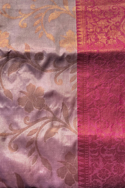 Lilac Magenta Contrast Katan Silk Banarasi Saree