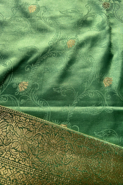 Green Gold Zari Jaal Mashru Satin Banarasi Silk Saree