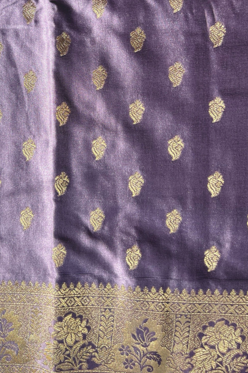 Lavender Zari Booti Mashru Satin Silk Saree