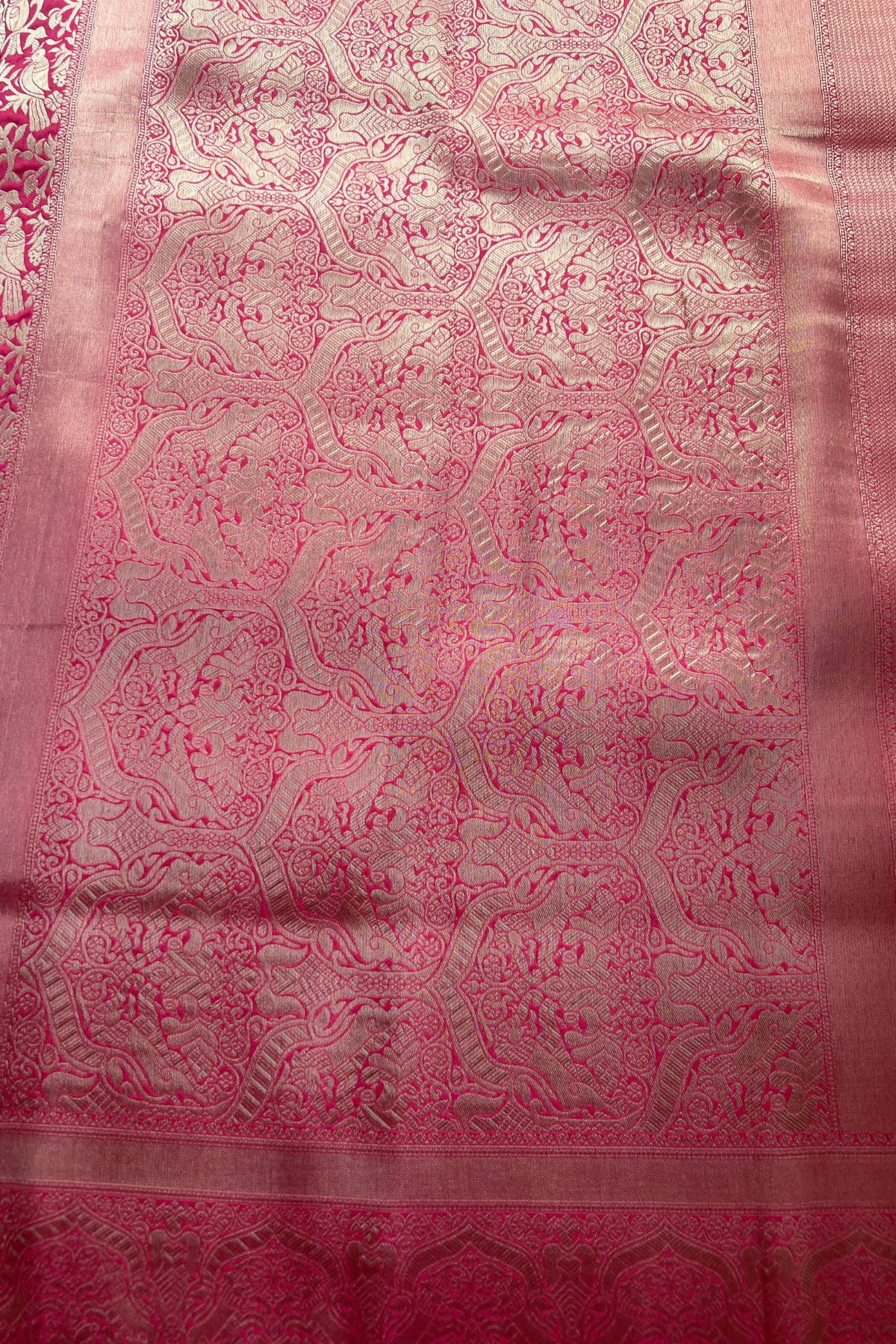 Red Parrot Motif Banarasi Katan Silk Saree