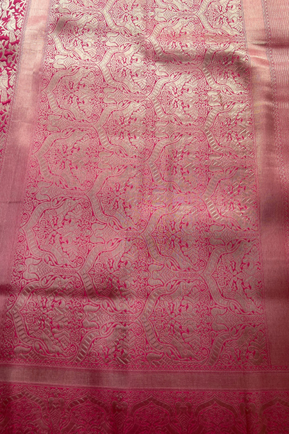 Red Parrot Motif Banarasi Katan Silk Saree