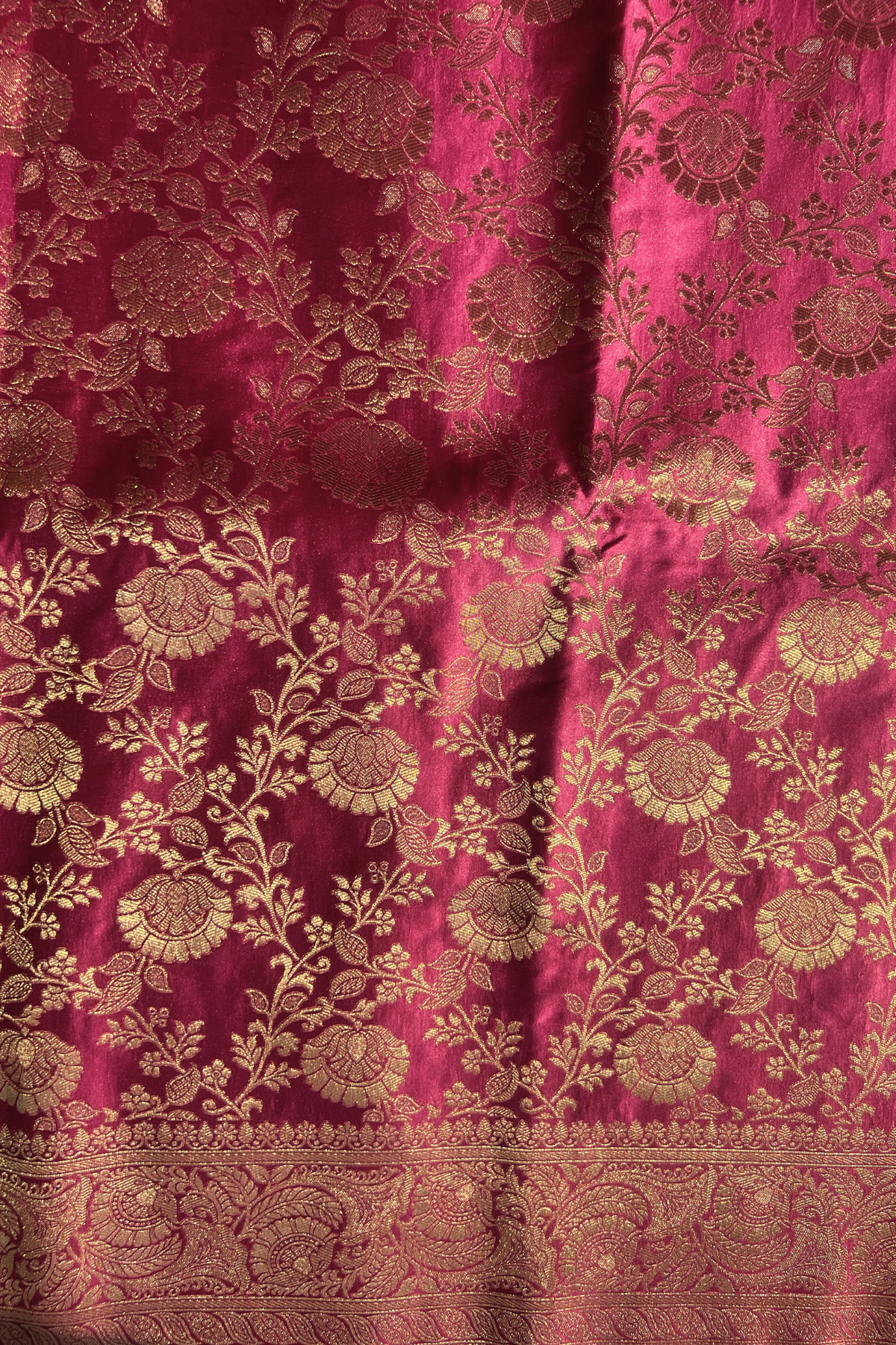 Rose Red Floral Jaal Mashru Satin Silk Saree