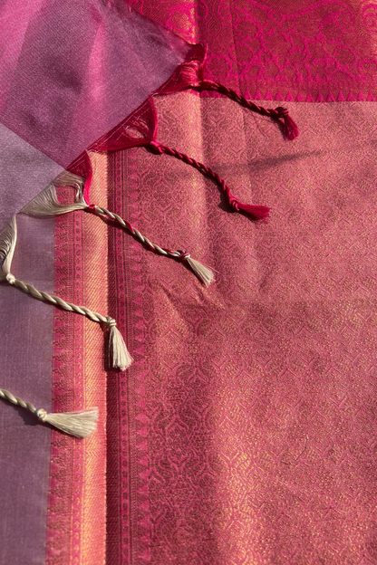 Lilac Magenta Contrast Katan Silk Banarasi Saree