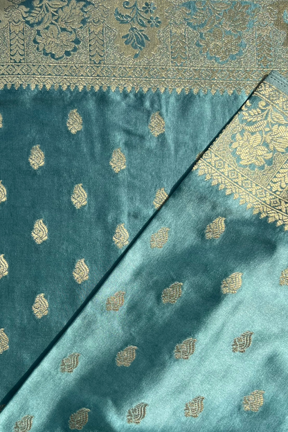 Powder Blue Mashru Satin Silk Saree